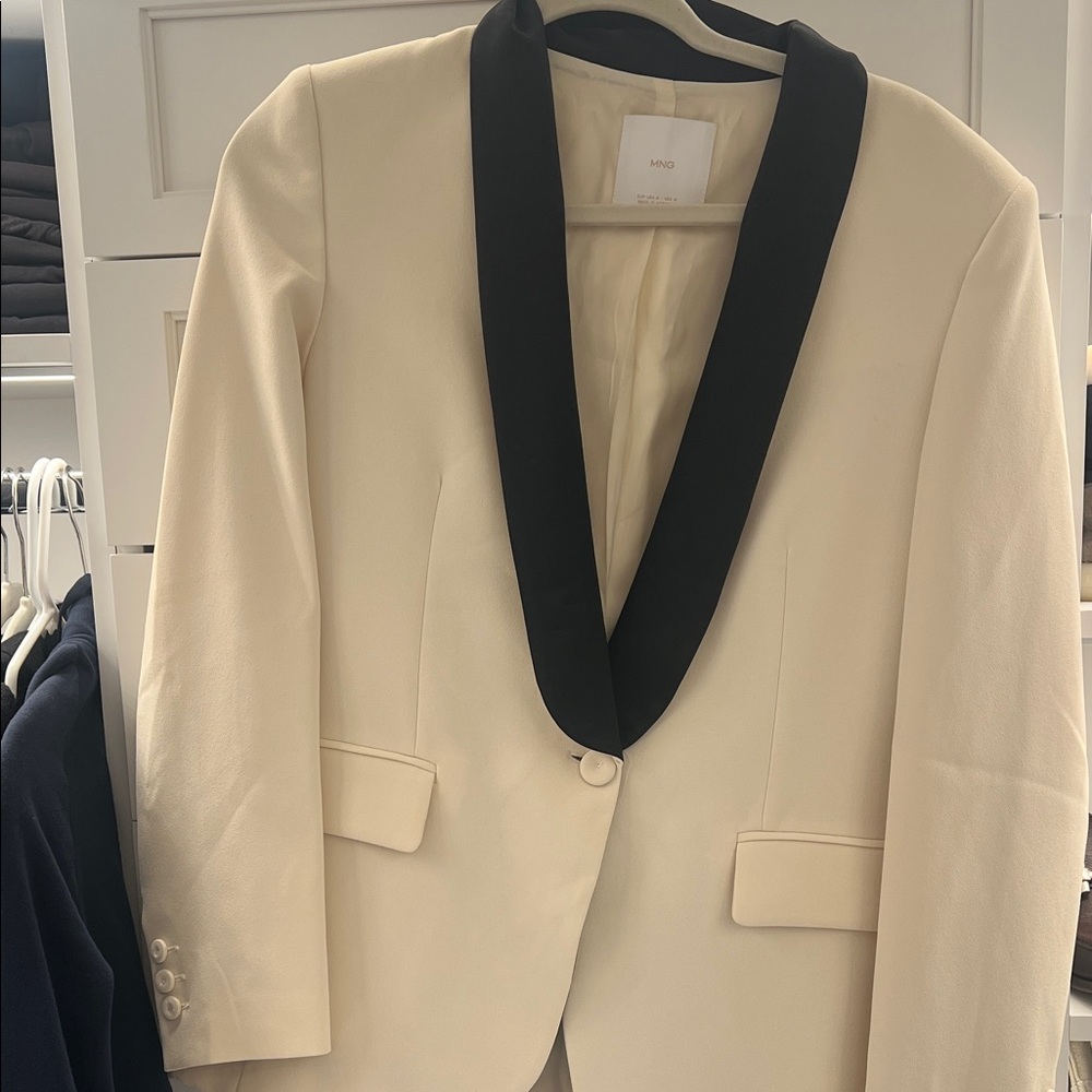 Mango Ivory Blazer with Black Collar
